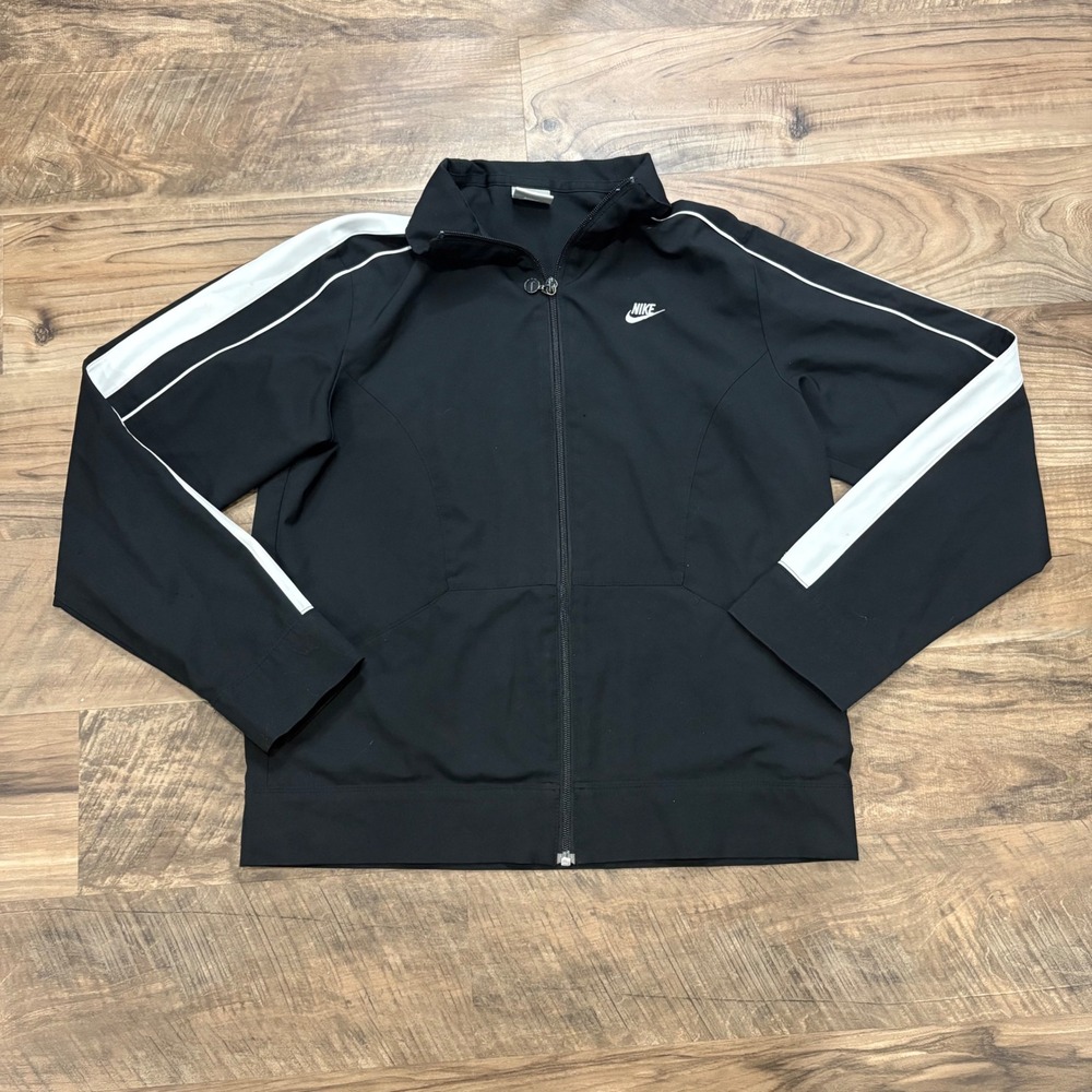 Vintage Y2K Nike Track Jacket Women M Black White Zip Up Sporty Blokecore Coat